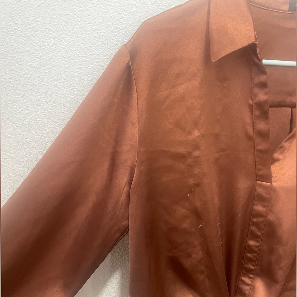 Pleione Satin Tie-Front Blouse - Rust Copper - Picture 2 of 2
